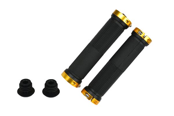 Грипсы MTB,VDG1001,135мм,с 2 грипстопами, под шестигранник,черно-золотые                                                                                                                                                                                  