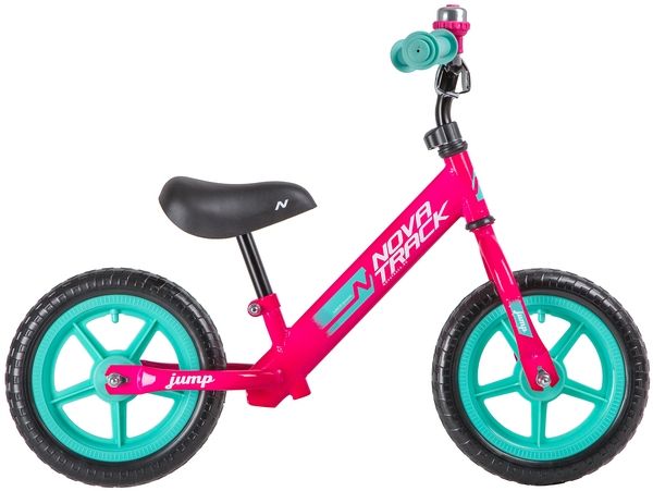 Беговел NOVATRACK 12" JUMP розовый, сталь, цветной пластиковый обод, колеса EVA                                                                                                                                                                           