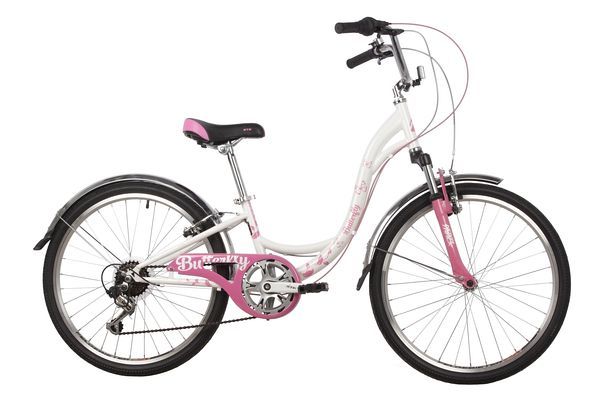 Велосипед NOVATRACK 24" BUTTERFLY сталь. рама 11, белый-розовый, 6-скор, TY21/RS35/SG-6SI, V-brake,                                                                                                                                                       