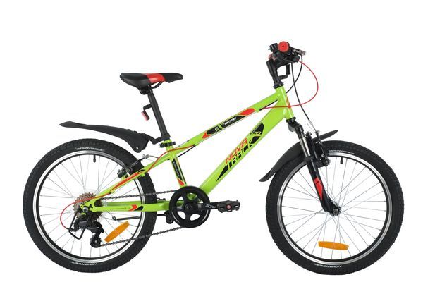 Велосипед NOVATRACK 20" EXTREME зеленый,  сталь, 6 скор., Shimano TY21/Microshift TS38, V- brake тор                                                                                                                                                      