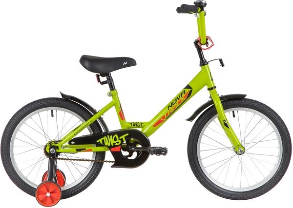 Велосипед NOVATRACK 18" TWIST зелёный, тормоз нож, крылья корот, защита А-тип                                                                                                                                                                             