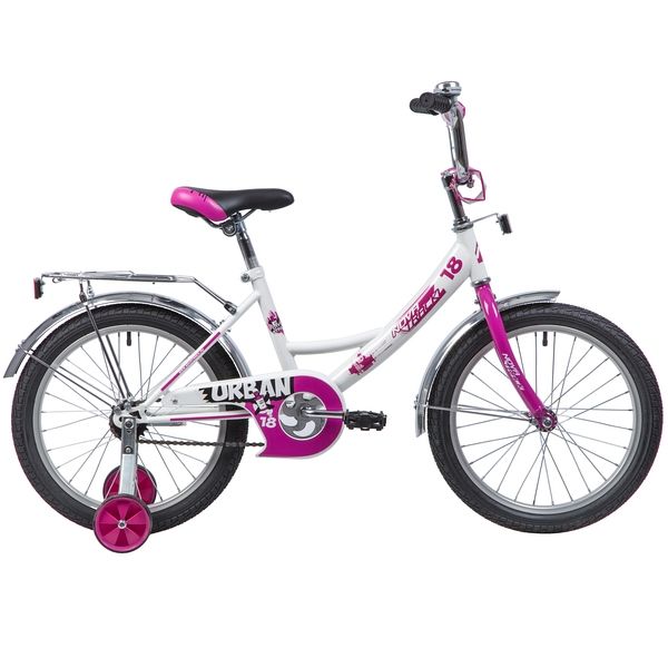 Велосипед NOVATRACK 18", URBAN, белый, защита А-тип, тормоз нож., крылья и багажник хром.,                                                                                                                                                                