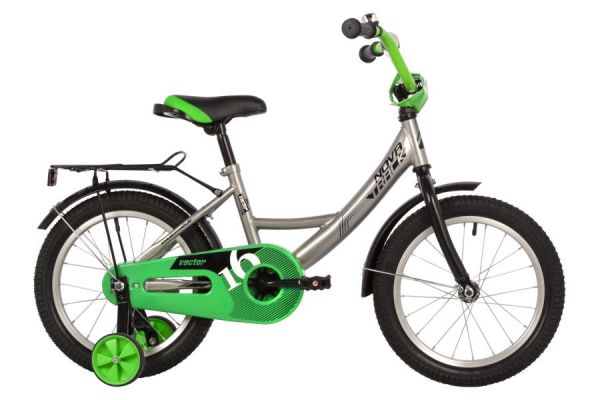 Велосипед NOVATRACK 16" VECTOR серебристый, тормоз нож, крылья, багажник, полная защ.цепи                                                                                                                                                                 