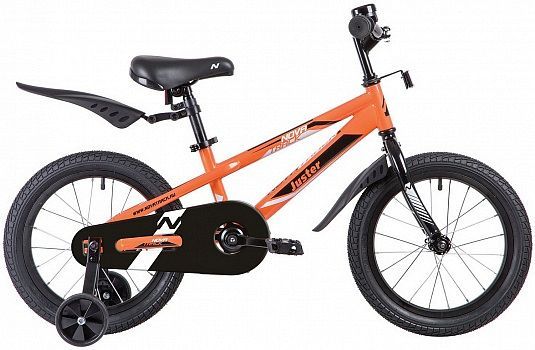 Велосипед NOVATRACK 16" JUSTER оранжевый, тормоз нож, пласт крылья, полная защ. цепи                                                                                                                                                                      