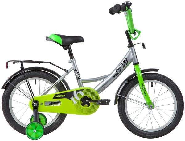 Велосипед NOVATRACK 16" VECTOR серебристый, тормоз нож, крылья, багажник, защита А-тип                                                                                                                                                                    