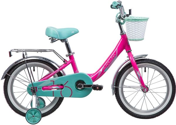 Велосипед NOVATRACK 16", ANCONA, розовый, тормоз нож.передняя корзина,,крылья и багаж. хромир.                                                                                                                                                            