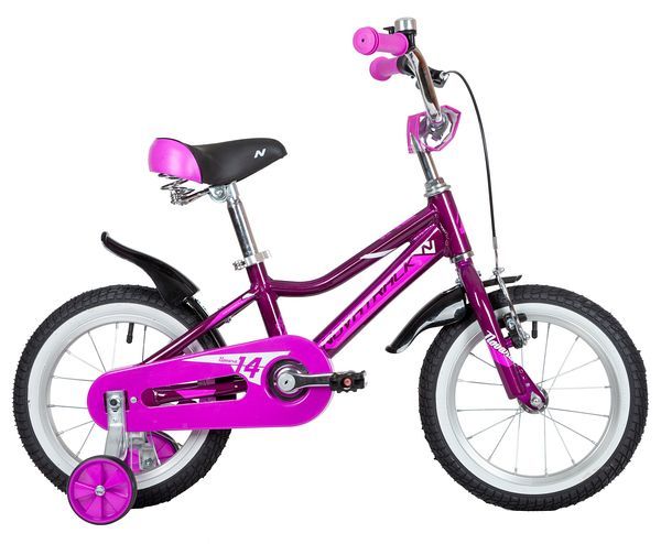 Велосипед NOVATRACK 14" NOVARA алюм., фиолетовый, пер.руч., зад.нож. тормоз, короткие крылья, полная                                                                                                                                                      
