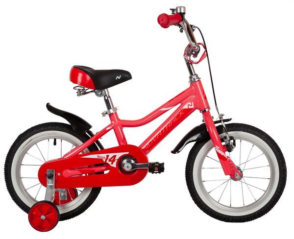 Велосипед NOVATRACK 14" NOVARA алюм., коралловый, пер.руч., зад.нож. тормоз, короткие крылья, полная                                                                                                                                                      